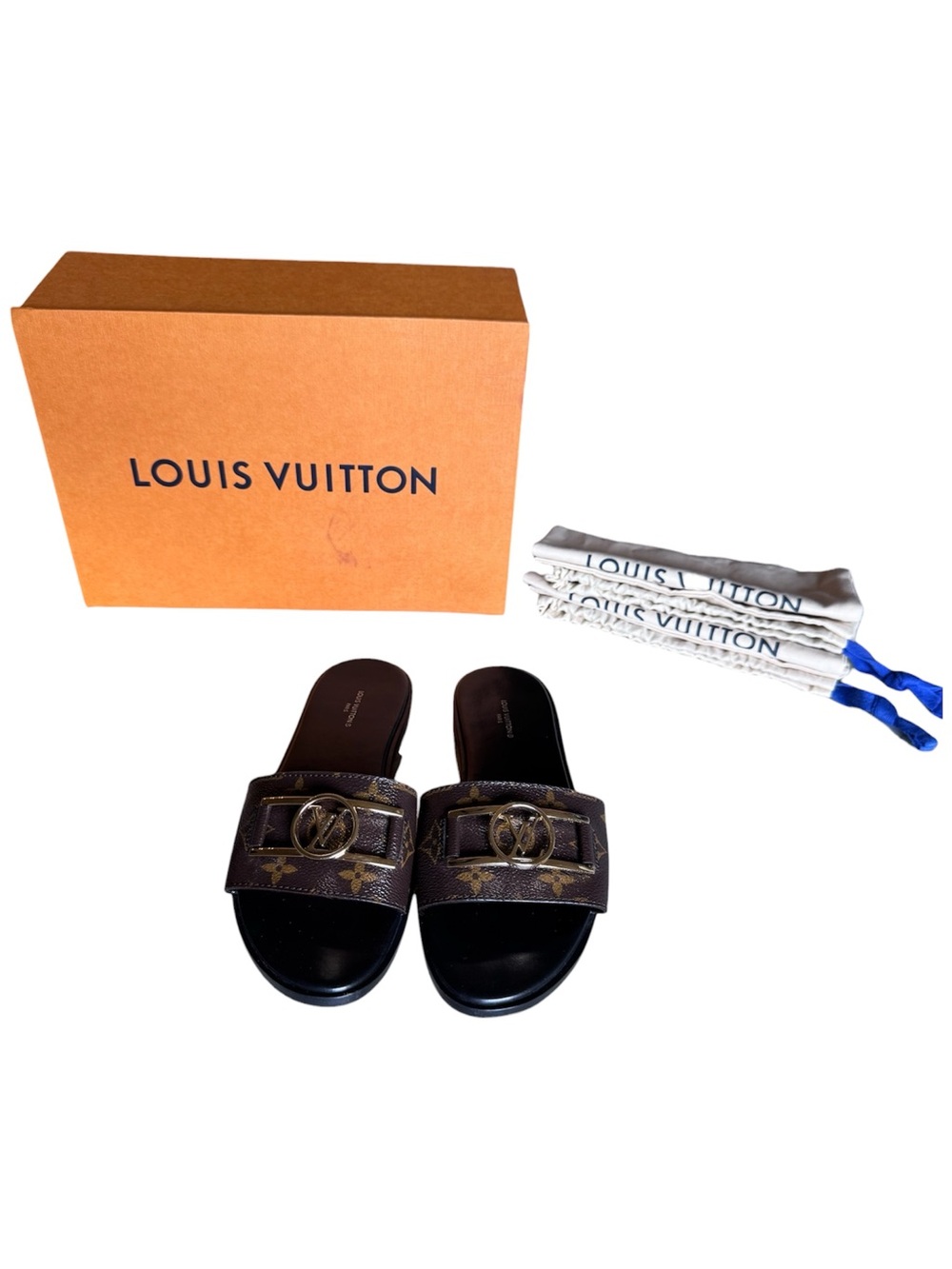 Louis Vuitton Brown Monogram Logo Slide Sandals with Gold Hardware - Picture 5 of 9